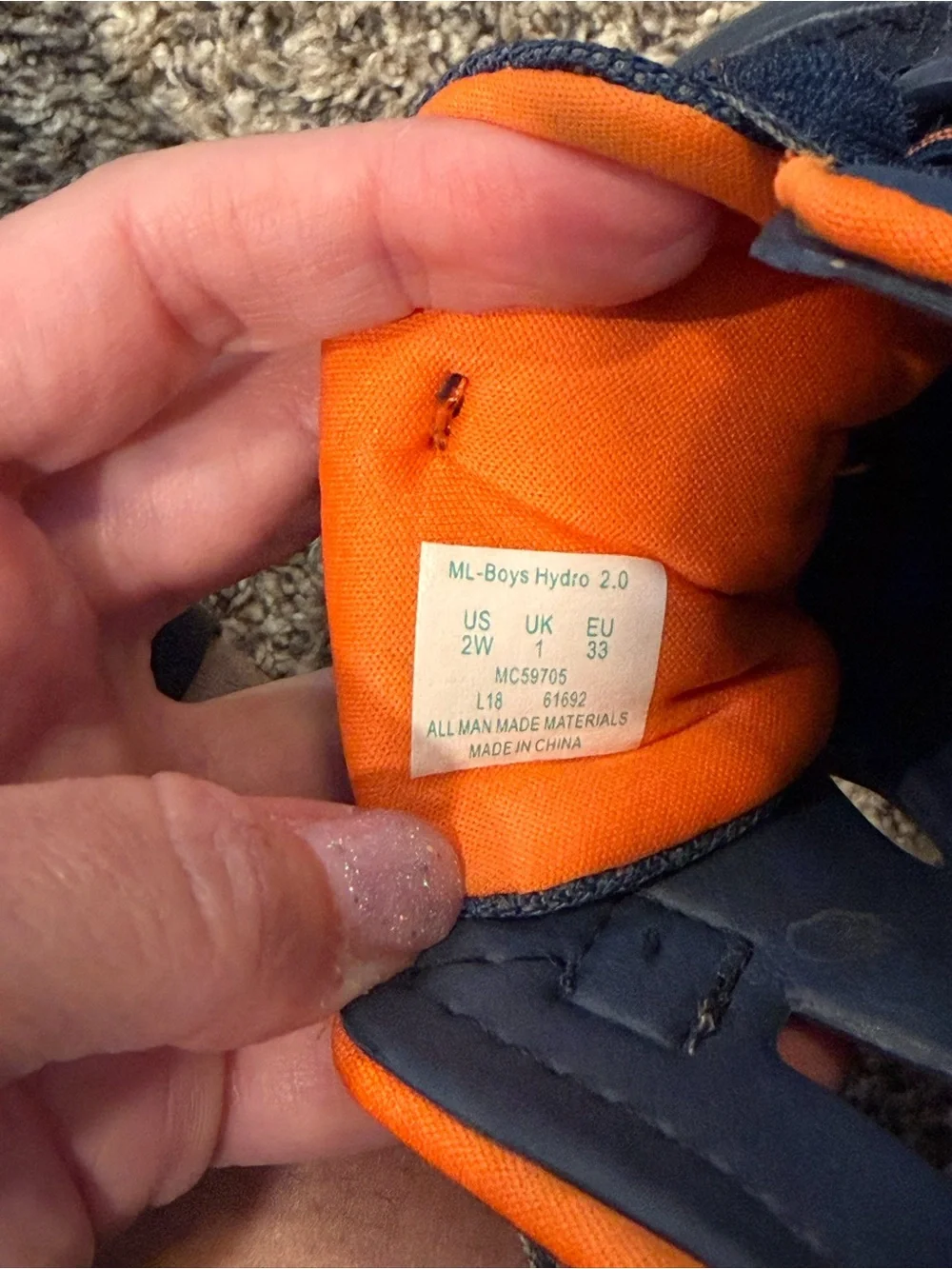 Like New Merrell Kids Hydro 2.0 Water Shoe — Navy with Orange Trim
